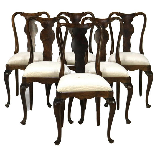Six Antique English George III Style Oyster Burl Dining Room Chairs C1920