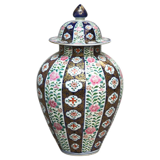 Antique Chinese Meiji Hand Painted and Gilt Porcelain Covered Urn C1930