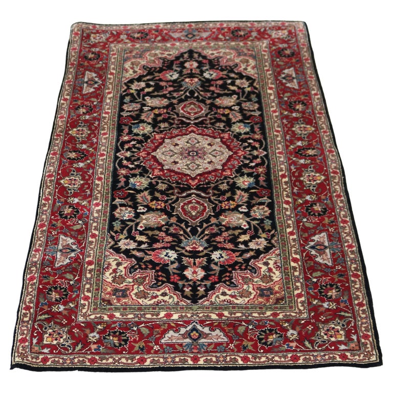 Persian Silk Kashan Throw Rug 20thC