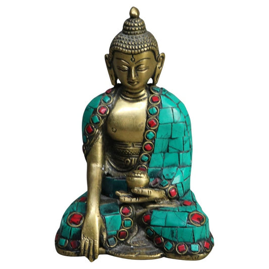Tibetan Polychromed Bronze Buddhist Deity Statue with Mosaic Pattern 20thC