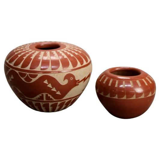 Two Southwestern Native American Redware Pueblo Pottery Signed Bowls 20thC