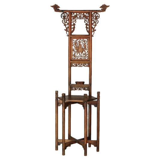 Antique Chinese Carved Rosewood Wash Stand with Elephant & Figure C1920
