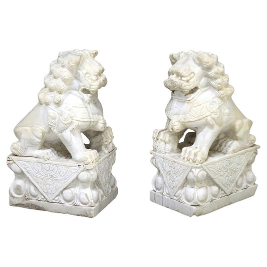 Pair of Large Chinese Carved Stone Foo Dog Sculptures 20thC