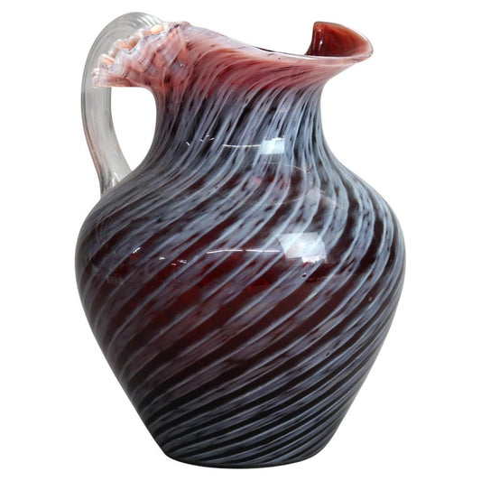 Antique Mt. Washington School Ruby & Opalescent Swirl Ruffle Top Glass Pitcher