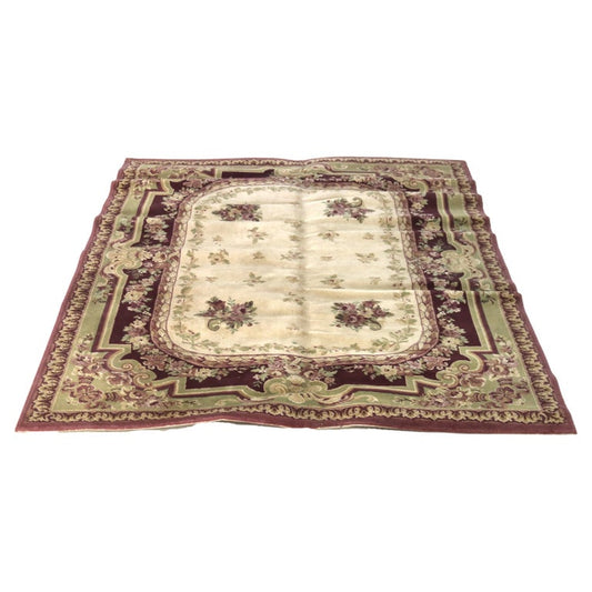 Vintage Aubusson Style Floral Wool Rug C1950