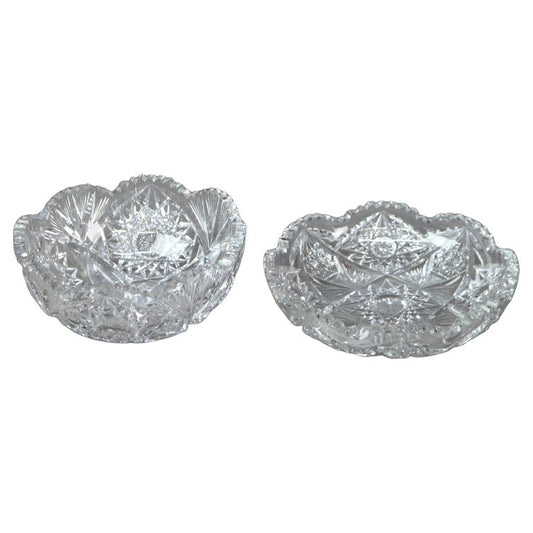 Two Antique Hawkes School Brilliant Cut Glass Bowls C1890