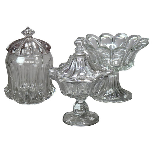 Three Antique Pressed Glass Pieces 19thC