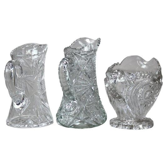 Three Antique Cut Glass Water Pitchers 19thC