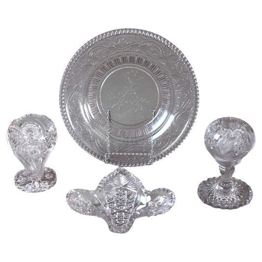 Four Antique Amethyst Pressed Glass Pieces 19thC