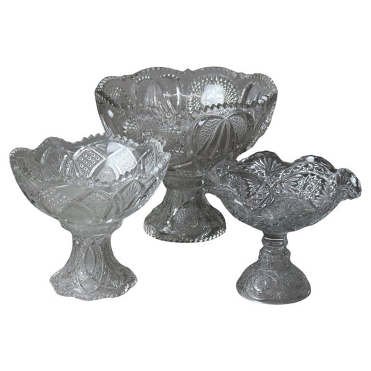 Three Antique Pressed Glass Punch Bowls & Compote C1920
