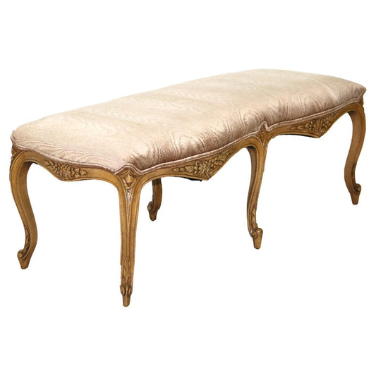 Vintage French Louis XV Style Floral Carved in Relief Maple Long Bench C1940