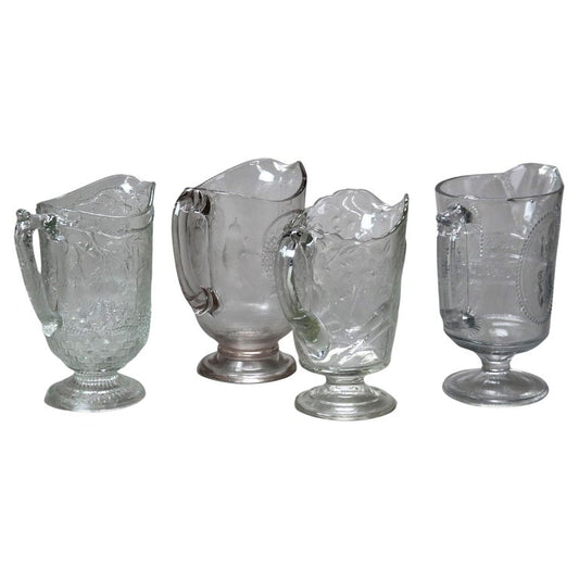 Four Antique Pressed Glass Water Pitchers 19thC