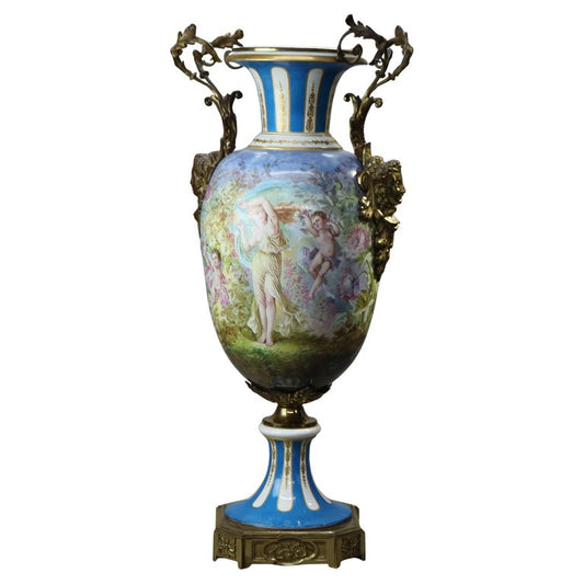 Antique Sevres Louis XIV Style Hand Painted & Gilt Porcelain Floor Urn C1890