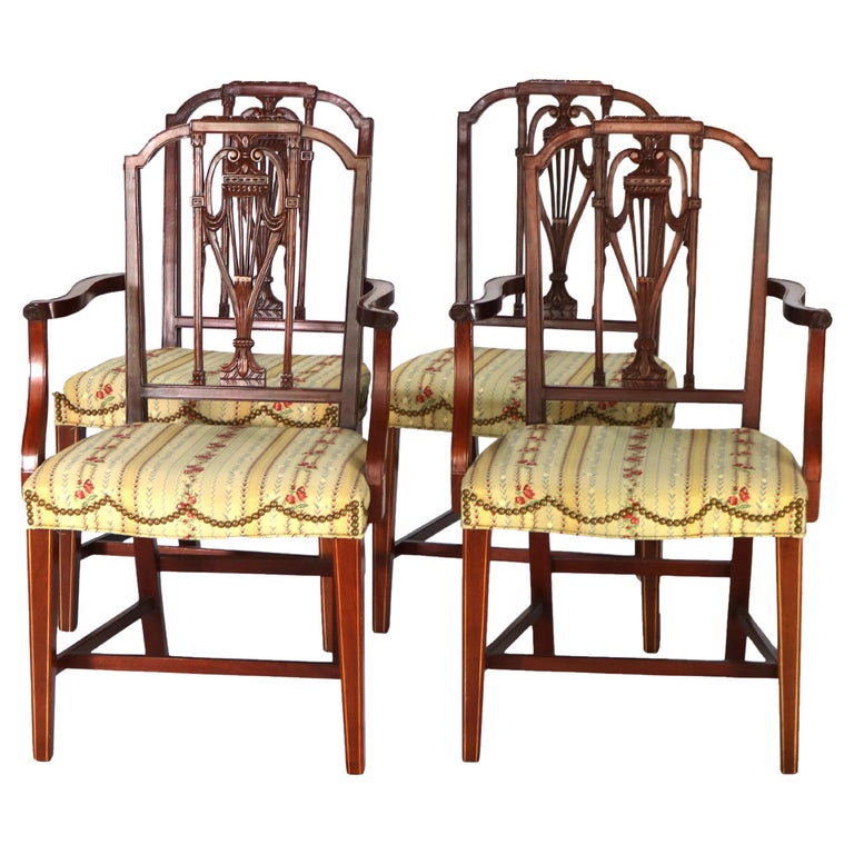 Four Antique Mt. Vernon Hickory Chair Co Hepplewhite Mahogany Shield Back Chairs