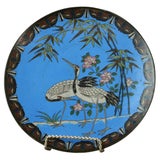 Antique Japanese Meiji Enameled Garden Scene Cloisonne Charger with Heron C1920