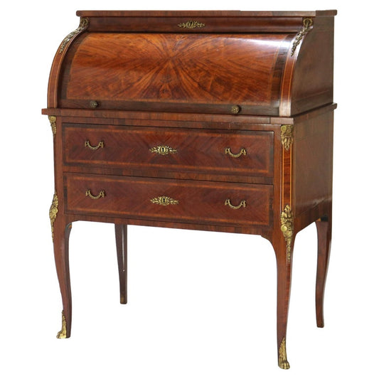 French Louis XV Style Rosewood, Kingwood & Ormolu Roll Top Lady’s Desk 20th C
