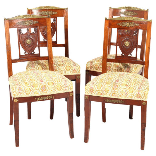 Four Antique French Empire Kingwood & Figural Ormolu Classical Dining Chairs