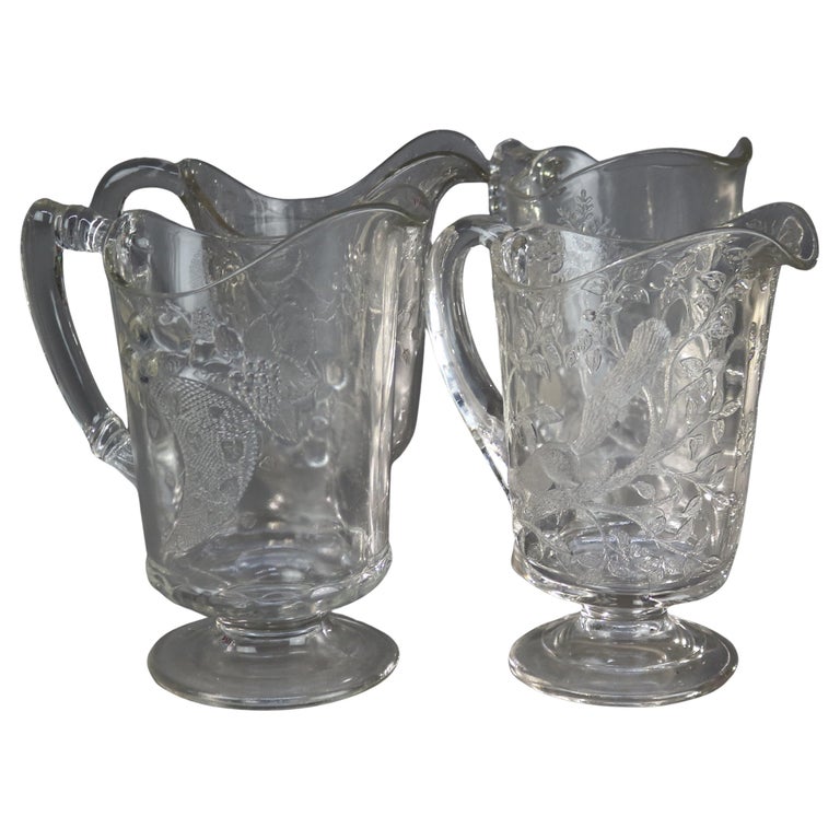 Four Antique Pressed Glass Water Pitchers 19thC