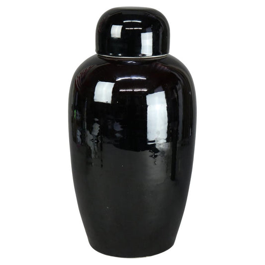 Large Antique Chinese High Glaze Black Pottery Temple Jar C1930