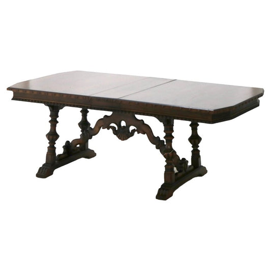 Antique Berkey And Gay Kittinger School Carved Walnut Trestle Table C1930