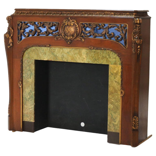 Antique French Louis XV Style Foliage Carved Walnut & Gilt Fireplace Mantle