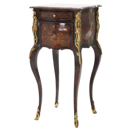 French Louis XIV Rosewood, Kingwood & Ormolu Rouge Marble Side Table 20thC