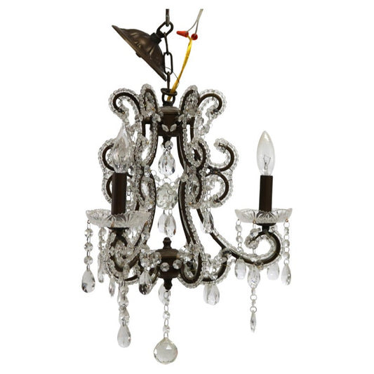 Vintage Crystal Bead and Cut Crystal Three Light Chandelier C1940