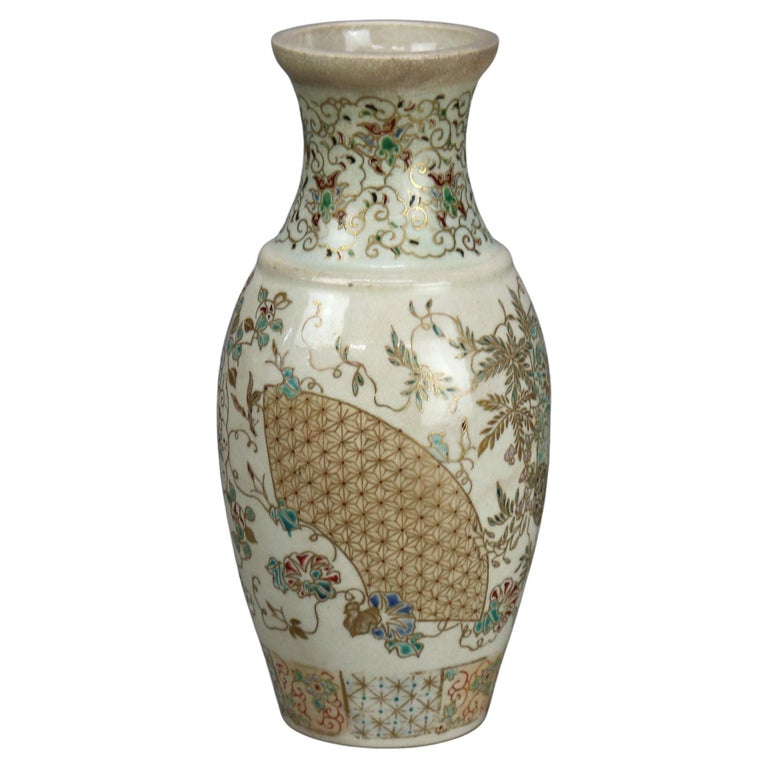 Antique Japanese Satsuma Meiji Hand-Painted & Gilt Pottery Vase C1900