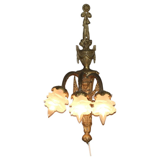 Antique Gilt Bronze Figural Three-Light Wall Sconce with Persian Mask C1920