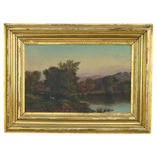 Thomas Chambers School Oil on Board Landscape Painting, Framed, C1850