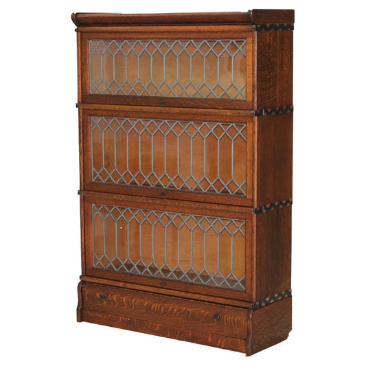 Macy Arts & Crafts Mission Oak & Leaded Glass Stack Barrister Bookcase c1920