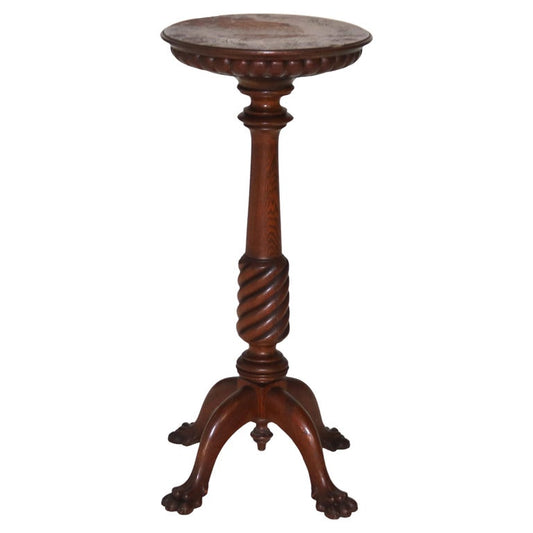 Antique Arts & Crafts Carved Oak Clawfoot Plant Stand C1920