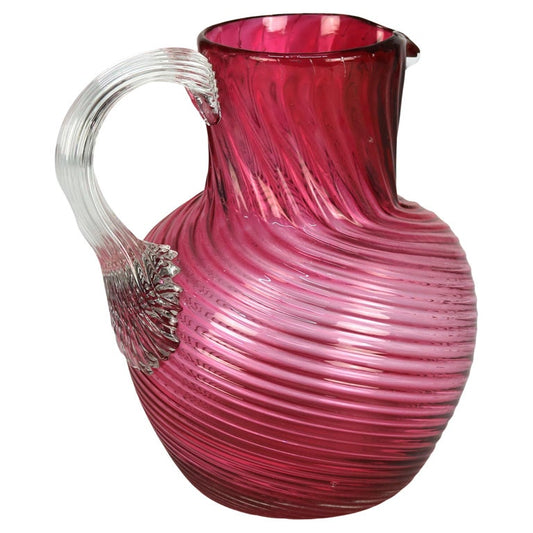 Cranberry Swirl Glass Water Pitcher with Applied Glass Handle 20thC