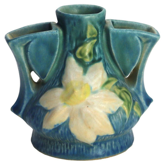 Roseville Art Pottery Blue Flower Frog With Clematis Pattern Mid 20thC