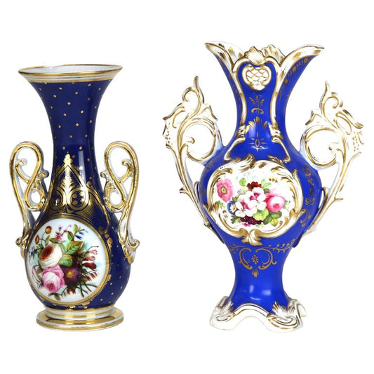 Two Antique Hand Painted and Gilt Porcelain Vases C1890