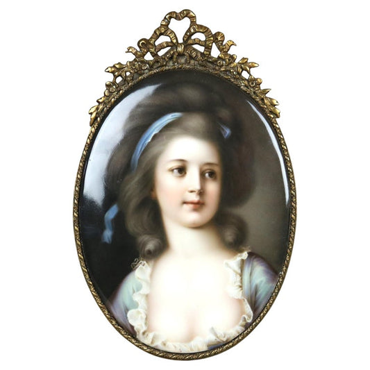 Antique Berlin School KPM Porcelain Portrait Plaque of a Woman, Framed, C1890