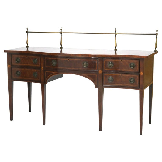 Antique Baker Hepplewhite Style Mahogany Sideboard With Banding And Brass Rail