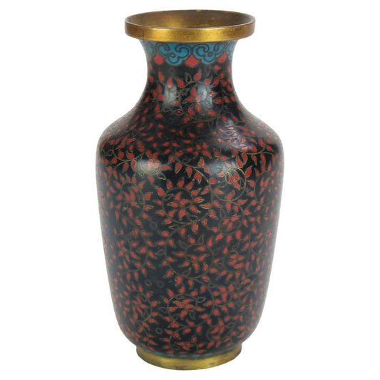 Antique Cloisonne Enameled Cabinet Vase with Flowers, Signed, Early 20thC