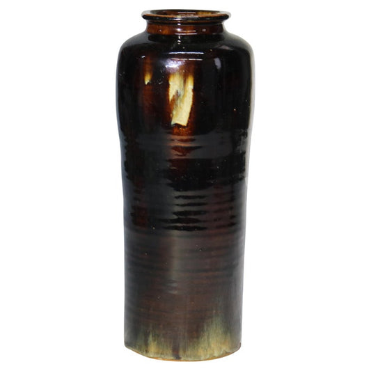 Large Antique Japanese Meiji Tiger’s Eye Glazed Pottery Vase, Signed, C1910