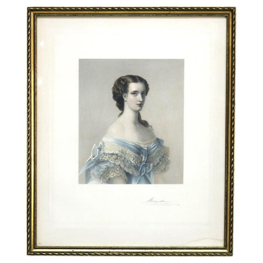 Antique French Print of a Woman Signed Alexandre 19thC