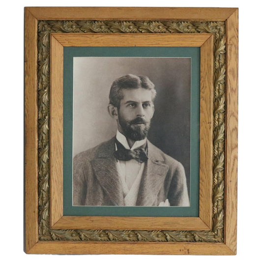 Antique Portrait Print of a Man in Oak and Gold Leaf Frame C1890