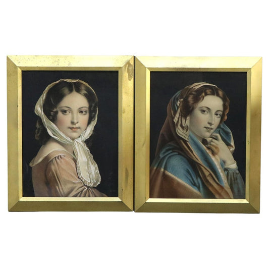 Pair of Antique Prints of Women Unsigned C1890