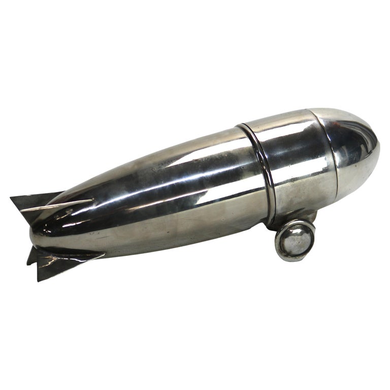 Vintage Mid Century Modern Silver Plated Chrome Zeppelin Cocktail Shaker c1940