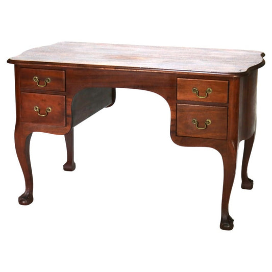 Antique RJ Horner Mahogany Serpentine Bombay Style Desk with Claw & Ball Feet