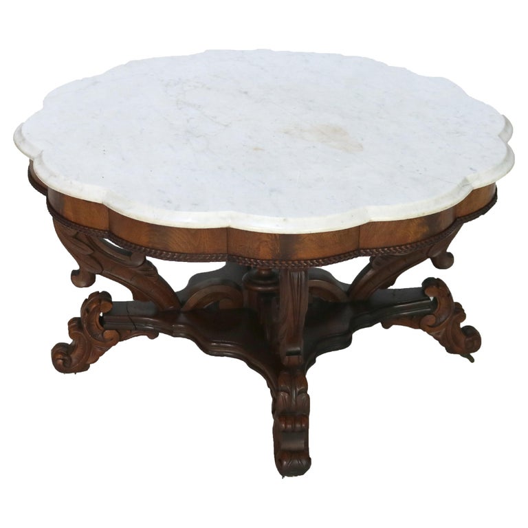 Antique Berkey and Gay School Victorian Carved Mahogany & Rosewood Table C1880