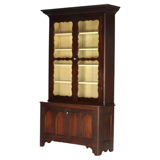 Antique Two-Piece Walnut Step Back Bookcase C1910