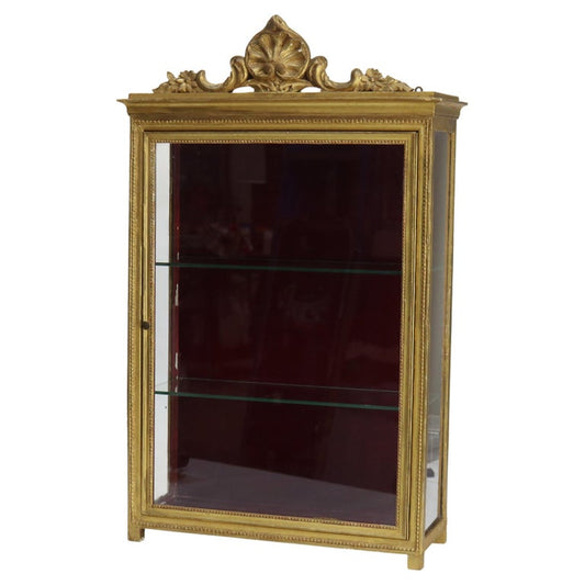 Small Antique French Louis XV Style Gilt Wood Hanging Curio Cabinet C1900