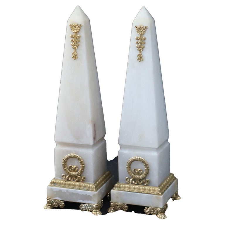 Pair of Antique French Marble Obelisks with Ormolu Mounts C1890