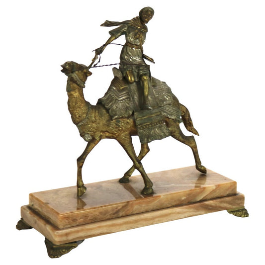 Antique Egyptian Revival Silver & Gilt Finished Sculpture of Camel & Rider C1900