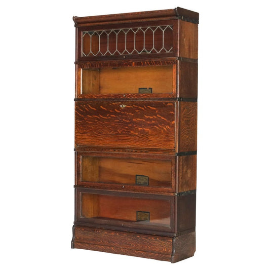 Globe Wernicke Mission Oak Barrister Bookcase Secretary with Leaded Glass c1920